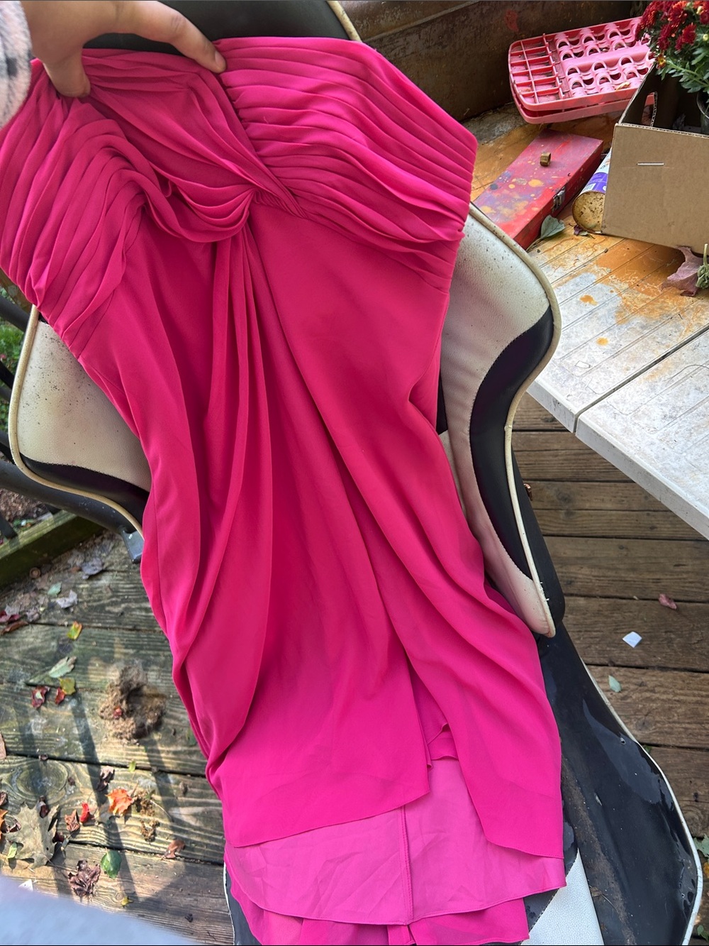 Fuchsia Strapless Pleated Evening Dress